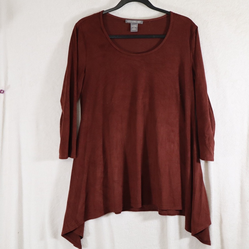 Women's Burgundy Long‑Sleeve Tunic Top – Soft Suede‑Like Fabric - Sz Medium